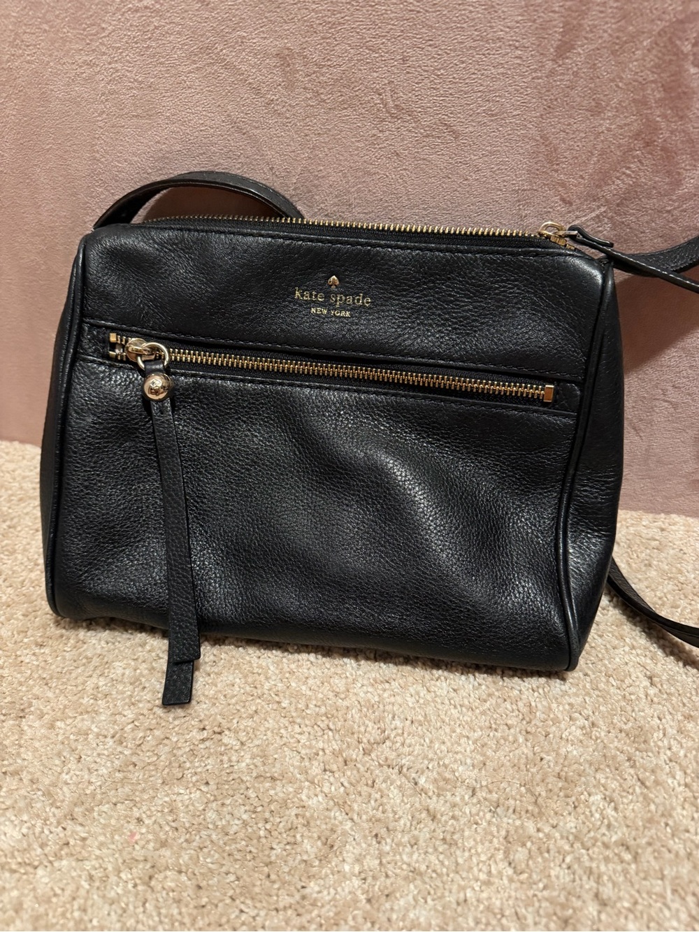 kate spade Black Pebbled Leather Crossbody with Gold Hardware